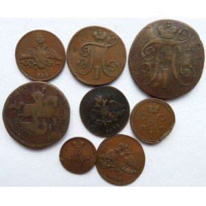 Rosja, lot monet miedzianych kopiejek, od Elżbiety II do Aleksandra II, 8 sztuk