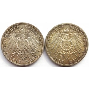 Niemcy, Prusy, Wilhelm II, lot 3 marki 1913-1914 A, Berlin, UNC
