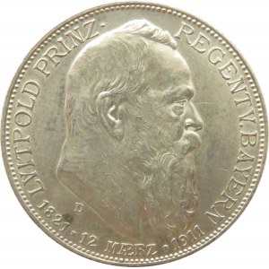 Niemcy, Bawaria, Luitpold, 2 marki 1911 D, Monachium, UNC