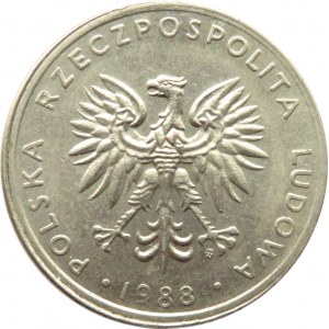 Polska, PRL, 20 złotych 1988 - destrukt, większy krążek i brak ząbkowania