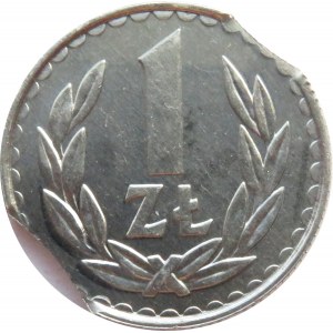 Polska, PRL, 1 złoty 1986, destrukt, podwójna końcówka blachy