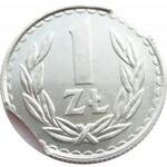 Polska, PRL, 1 złoty 1986, destrukt, podwójna końcówka blachy