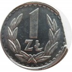 Polska, PRL, 1 złoty 1985, destrukt, końcówka blachy, dodatkowy kołnierz