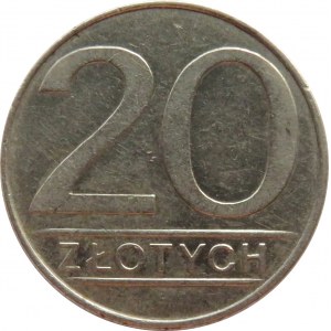 Polska, PRL, 20 złotych 1986, destrukt - pełna odwrotka, przesunięcie o 190 stopni
