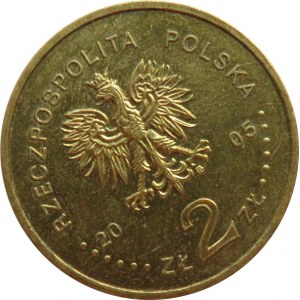 Polska, III RP, 2 złote 2005 Solidarność, destrukt - skrętka o 40%