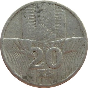 Polska, PRL, 20 złotych 1973, wieżowiec, szary metal, falsyfikat z epoki