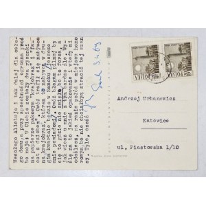Pocztówka z tekstem Zdzisława Beksińskiego, dat. 3 IV 1969 w Sanoku