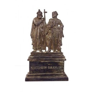 [KRÓLOWIE polscy]. Żeliwna kopia pomnika Mieszka I i Bolesława Chrobrego z poznańskiej katedry, wykonana w 1858