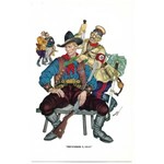 [SZYK Artur 1]. Kompletny zestaw 6 barwnych amerykańskich pocztówek Szyk Caricatures, Esky-Card, Set #6 z 1942