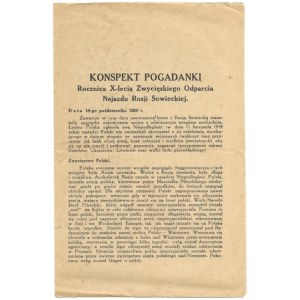 KONSPEKT pogadanki Rocznica X-lecia Zwycięskiego Odparcia Najazdu Rosji Sowieckiej [...]. [Warszawa, X 1930]