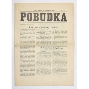 POBUDKA. Lwów, 22 XI 1938. Nakł.: Stanisław Ostrowski jako przewodniczący Obywatelskiego Komitetu uczczenia 20