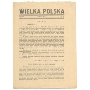 WIELKA Polska. [Warszawa. Grupa Wielka Polska - część Stronnictwa Narod.]. 8. brosz. R. 3, nr 27: 17 VII 1943. s. 7, [1