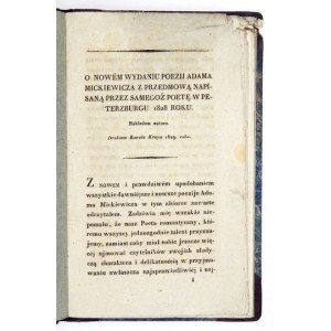 [SIEROCIŃSKI Teodozy] - O nowem wydaniu Poezij Adama Mickiewicza z przedmową napisaną przez samegoż poetę w Peterzburgu 1828 roku