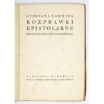 NORWID Cypryan - Rozprawki epistolarne. Zebrał i wydał Zenon Przesmycki (Miriam). Warszawa 1933. Fundusz wyd. L