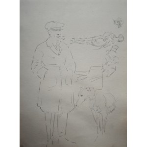 Karol Kossak (1896-1975), Szkic mężczyzny z psem oraz szkice postaci