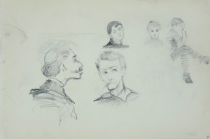 Włodzimierz Tetmajer (1861 - 1923), Szkice głów mężczyzny z wąsami, młodej kobiety, siedzącego młodzieńca, ok. 1900