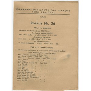 [Powstanie warszawskie] - Rozkaz nr 26. Komenda Okręgu AK w Warszawie (7.IX.1944)