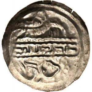 Mieszko III Stary 1138-1202, brakteat hebrajski, ptak nad trumną