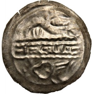 Mieszko III Stary 1138-1202, brakteat hebrajski, ptak nad trumną