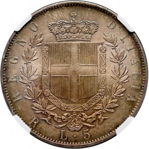 Włochy, Wiktor Emanuel II, 5 lirów 1877 R, Rzym