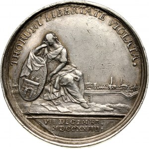 August II, Toruń, medal z 1724 roku, wybity dla uczczenia pamięci ofiar Tumultu Toruńskiego z 16 i 17 lipca 1724 roku