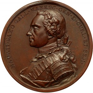 Kurlandia, medal z 1747 roku, upamiętniający zwycięstwa Maurycego Saskiego