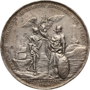 XVIII wiek, Elbląg, Fryderyk Wilhelm II, medal wybity w 1787 roku z okazji urodzin króla pruskiego i 550-lecia miasta Elbląga