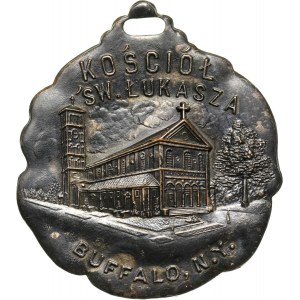 II RP, Polonia w Stanach Zjednoczonych, medalik z 1928 roku, pamiątka poświęcenia kamienia węgielnego kościoła Św. Łukasza w Buffalo