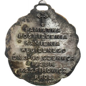 II RP, Polonia w Stanach Zjednoczonych, medalik z 1928 roku, pamiątka poświęcenia kamienia węgielnego kościoła Św. Łukasza w Buffalo