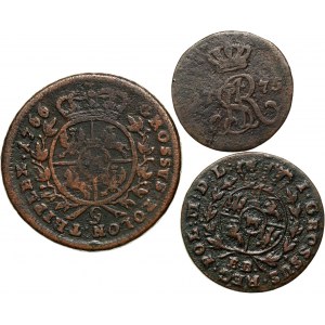 Stanisław August Poniatowski, zestaw 3 miedzianych monet ze starymi etykietkami