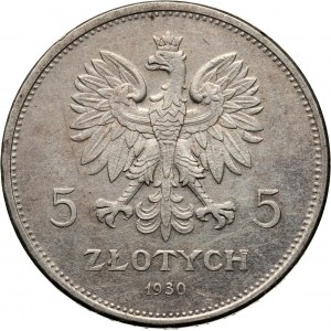 II RP, 5 złotych 1930, Warszawa, Sztandar, stempel płytki