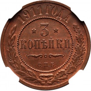 Rosja, Mikołaj II, 3 kopiejki 1911 СПБ, Petersburg