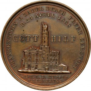 XIX wiek, Śląsk, medal z 1858 roku, wybity z okazji odbudowy ratusza w Ząbkowicach Śląskich