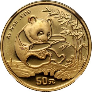 Chiny, 50 juanów 1994, Panda, 1/2 uncji złota, duża data