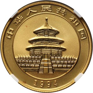 Chiny, 50 juanów 1994, Panda, 1/2 uncji złota, duża data