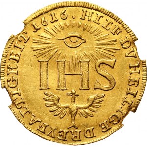 Niemcy, Saksonia, Jan Jerzy I, dukat 1616 IHS, restrike