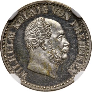 Niemcy, Prusy, Wilhelm I, srebrny grosz, 1864 A, Berlin, stempel lustrzany (Proof)