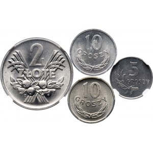 PRL, zestaw 4 monet, 5 gr 1965, 10 gr 1966 i 1968, 2 zł 1970 Jagody