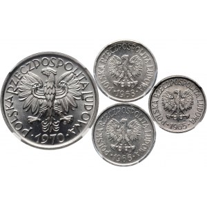 PRL, zestaw 4 monet, 5 gr 1965, 10 gr 1966 i 1968, 2 zł 1970 Jagody