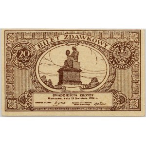 II RP, 20 groszy 28.04.1924, Bilet zdawkowy