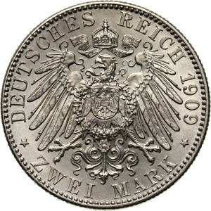 Germany, Saxony, Friedrich August III, 2 Mark 1909, Muldenhütten, Leipzig University