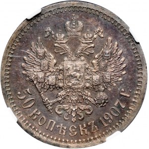 Rosja, Mikołaj II, 50 kopiejek 1907 (ЭБ), Petersburg, PROOF