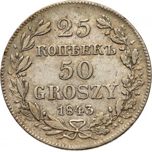 Zabór rosyjski, Mikołaj I, 25 kopiejek = 50 groszy 1843 MW, Warszawa