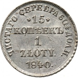 Zabór rosyjski, Mikołaj I, 15 kopiejek = 1 złoty 1840 НГ, Petersburg