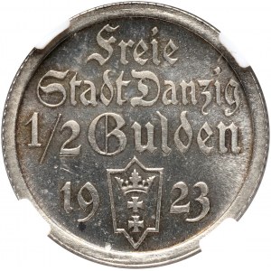 Wolne Miasto Gdańsk, 1/2 guldena 1923, Utrecht, koga, stempel lustrzany (PROOF)