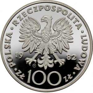 PRL, 100 złotych 1982, Valcambi, Jan Paweł II, stempel lustrzany