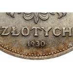 II RP, 5 złotych 1930, Warszawa, Sztandar, stempel płytki, podwójnie wybity awers