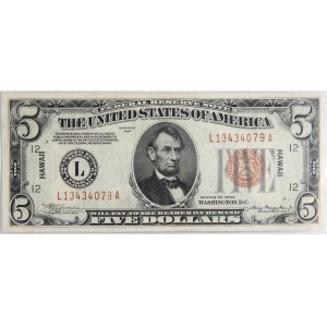 Stany Zjednoczone Ameryki, Hawaje, 5 dolarów 1934, Hawaii, seria L