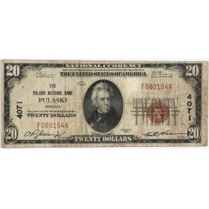 USA, National Currency, Virginia, The Pulaski National Bank, 20 Dollars 1929