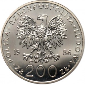 PRL, 200 złotych 1986, Valcambi, Jan Paweł II, stempel zwykły
